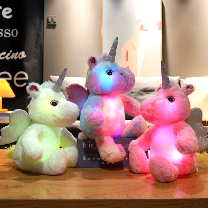 25CM Cute Glowing LED Light Unicorn Plush Toys Luminous Sitting Unicorn Animal Pillow Stuffed Doll Kids Kawaii Christmas Gifts