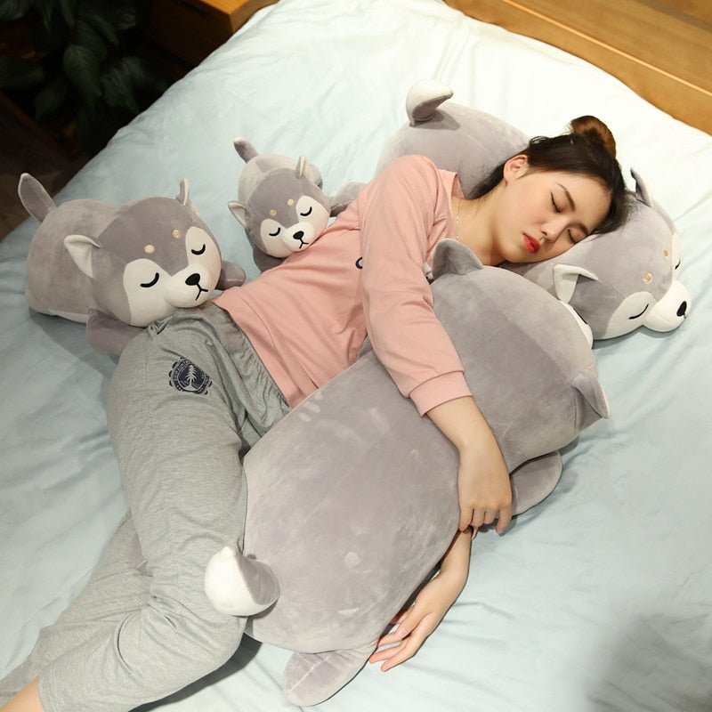 35-75CM Cute Corgi & Shiba Inu Dog Plush Toys Kawaii Lying Husky Pillow Stuffed Soft Animal Dolls Children Baby Gift