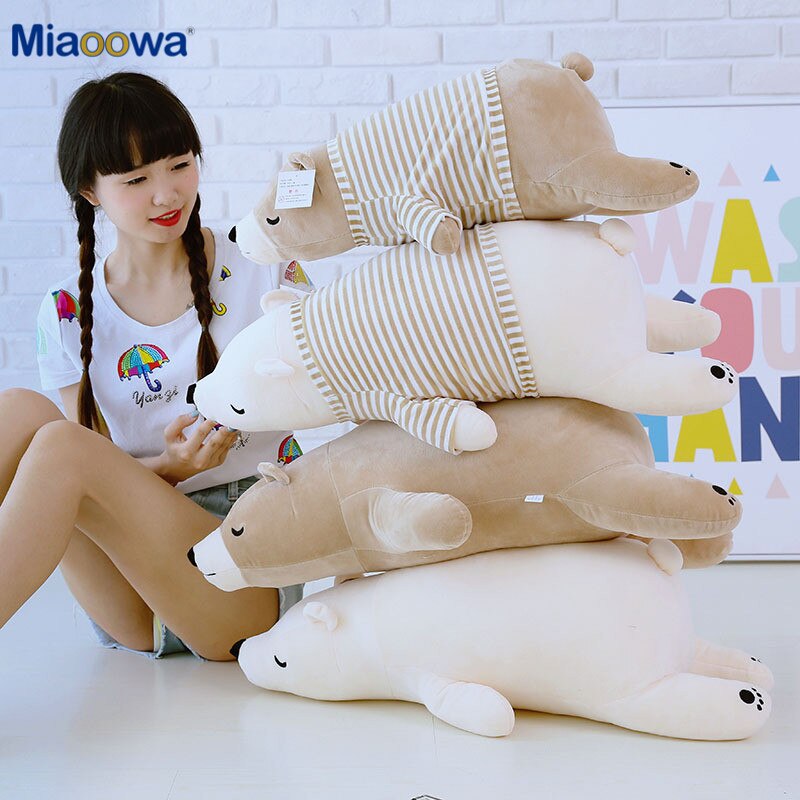 35-110CM Kawaii Dressing Polar Bear Plush Doll Baby Soft Stuffed Sleeping Bear Pillow Animal Plush Toys Kids Cartoon Gifts