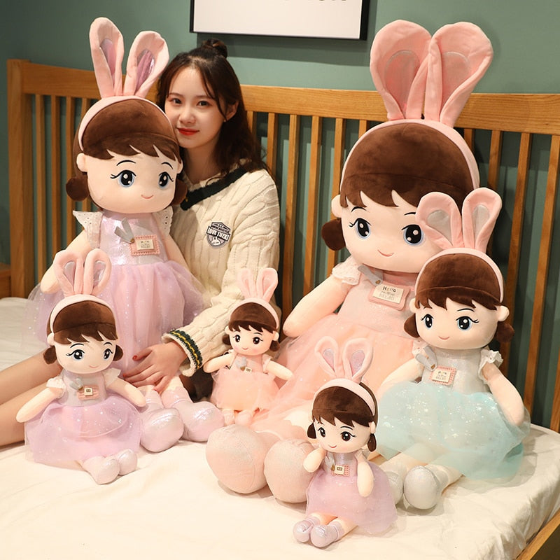 45/55/80cm Kawaii Plush Girl Dolls with Rabbit Ear Soft Stuffed Dolls Lovely Plush Toys Girl Toys Kids Birthday Valentine Gift