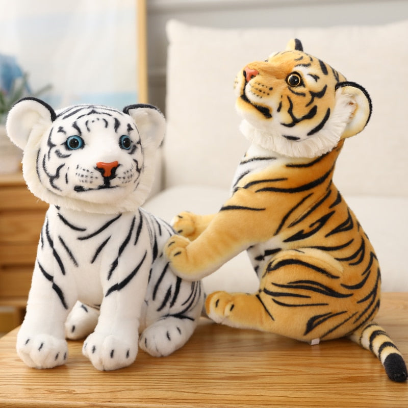 Stuffed Lifelike Sitting Tiger Plush Toy Simulation White Tiger Cute Animal Doll Pet Toys Home Decor Gift For Girls Birthday