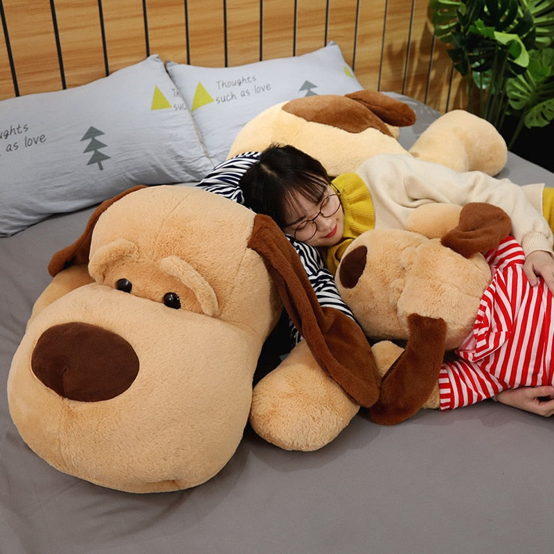 70/90CM Giant Size Soft Lying Dog Plush Toys Stuffed Animal Sleep Cushion Pillow Dolls for Children Baby Birthday Xmas Gifts