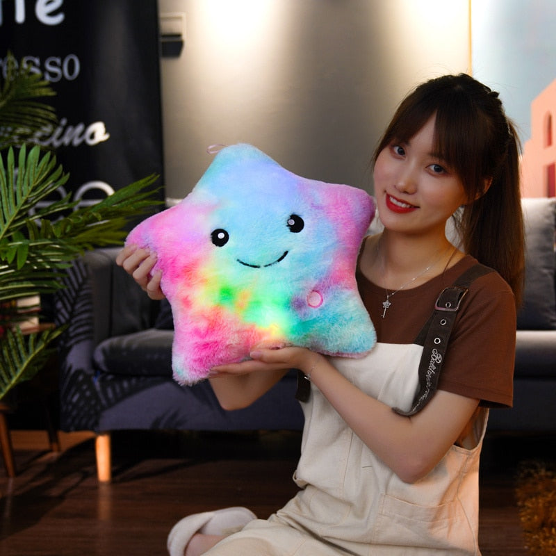 40*35cm Lovely Luminous Five-pointed Star Plush Toys Cute Led Glowing Colorful Stars Plushie Pillow Stuffed Soft Decor Gifts