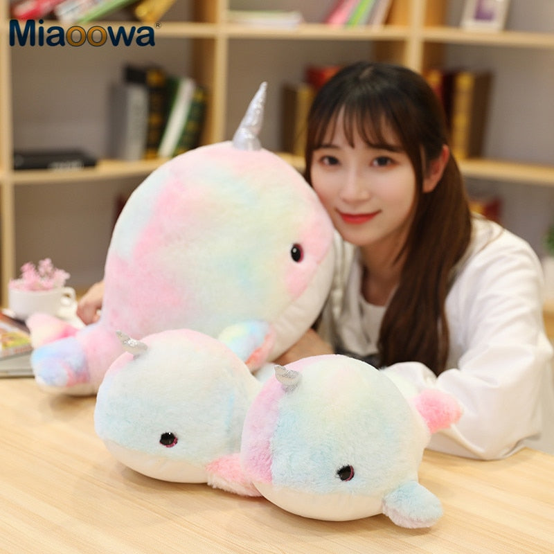 28/45cm Rainbow Narwhal Plush Toys Stuffed Sea Animal Colorful Whale Fish Doll Soft Pillow for Children Baby Girl Birthday Gift
