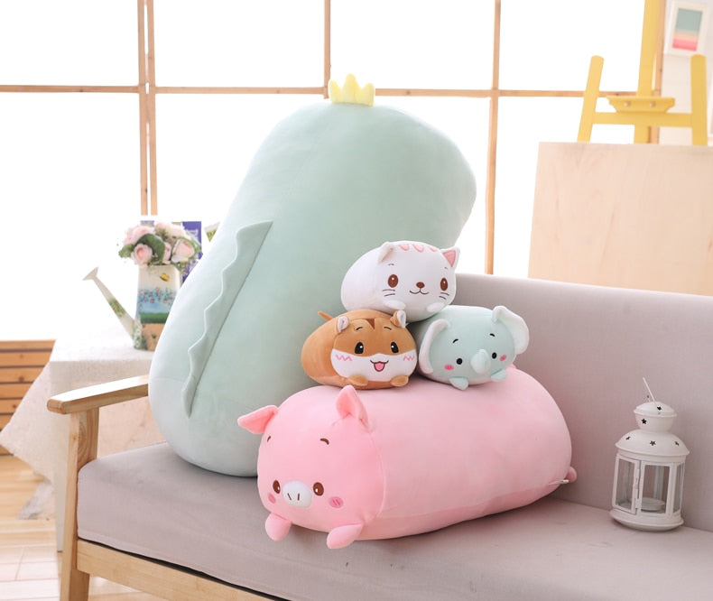 60cm Animal Sweet Dinosaur&Pig&Cat&Bear Kawaii Plush Toy Soft Cartoon Panda Hamster Elephant Deer Stuffed Doll Baby Pillow Gift