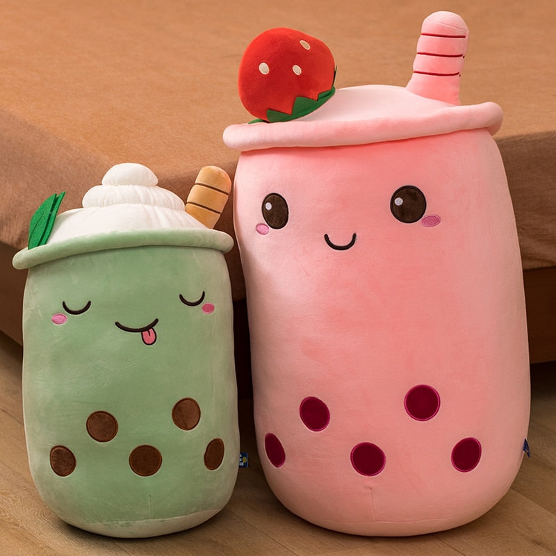 New Style Cartoon Fruit Bubble Tea Cup Plush Toys Real Life Boba Food With Suction Tubes Pillow Stuffed Soft Hug Cushion Decor