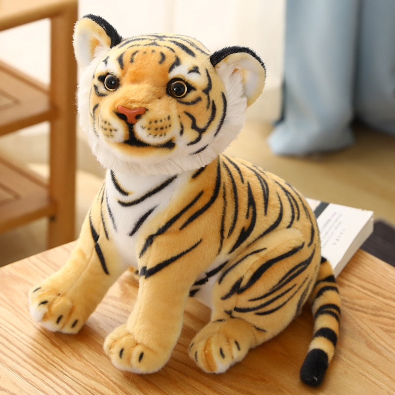 Stuffed Lifelike Sitting Tiger Plush Toy Simulation White Tiger Cute Animal Doll Pet Toys Home Decor Gift For Girls Birthday