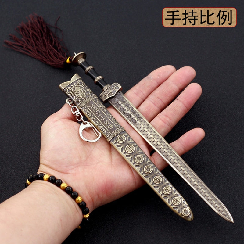 [22CM~8.66"] Chinese Style Ancient Famous Sword Full Metal Sheathed Weapon Model Zinc Alloy Keychain 1/6 Doll Equipment Accessories Boys