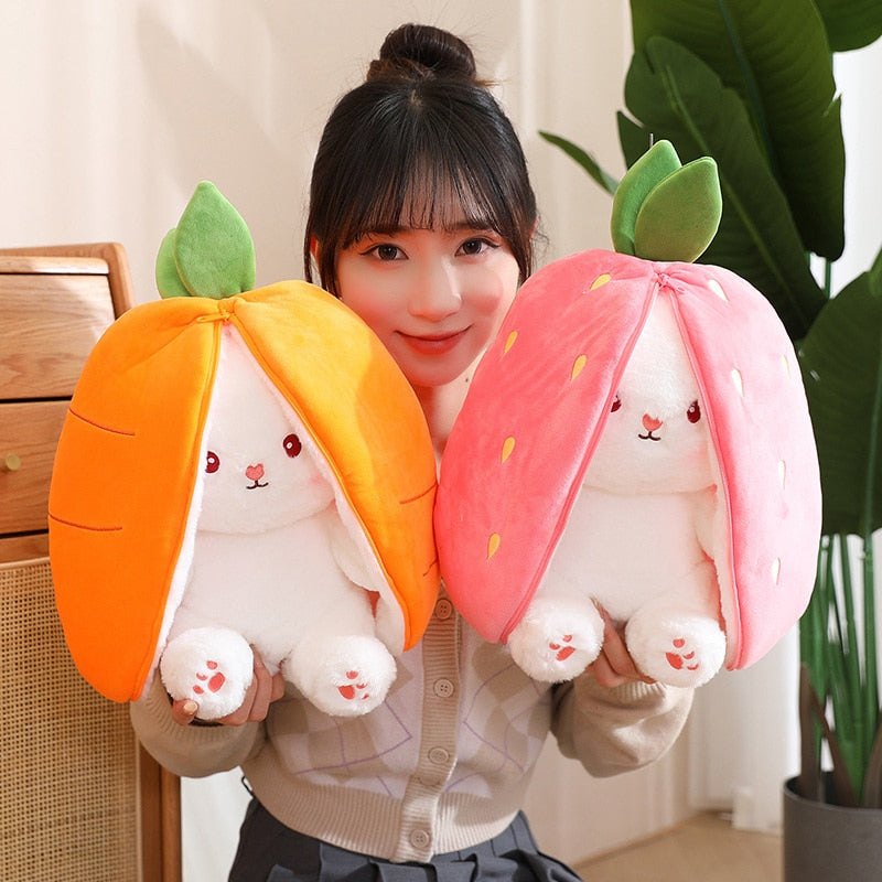 18CM Kawaii Cosplay Fruit Rabbit Plush Dolls Cute Strawberry Carrot Transform Bunny Toy Stuffed Soft Animal Kids Creative Gift