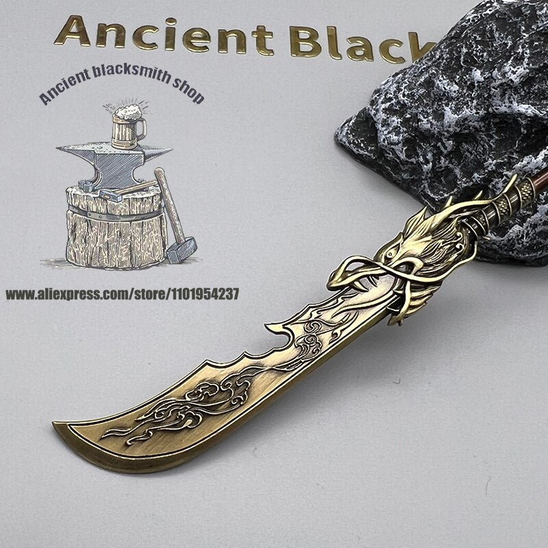 [22CM~8.66"] Azure Dragon Crescent Glaive Wo Long: Fallen Dynasty Guan Yu Game Peripherals 1:6 Ancient Chinese Metal Weapon Model Crafts