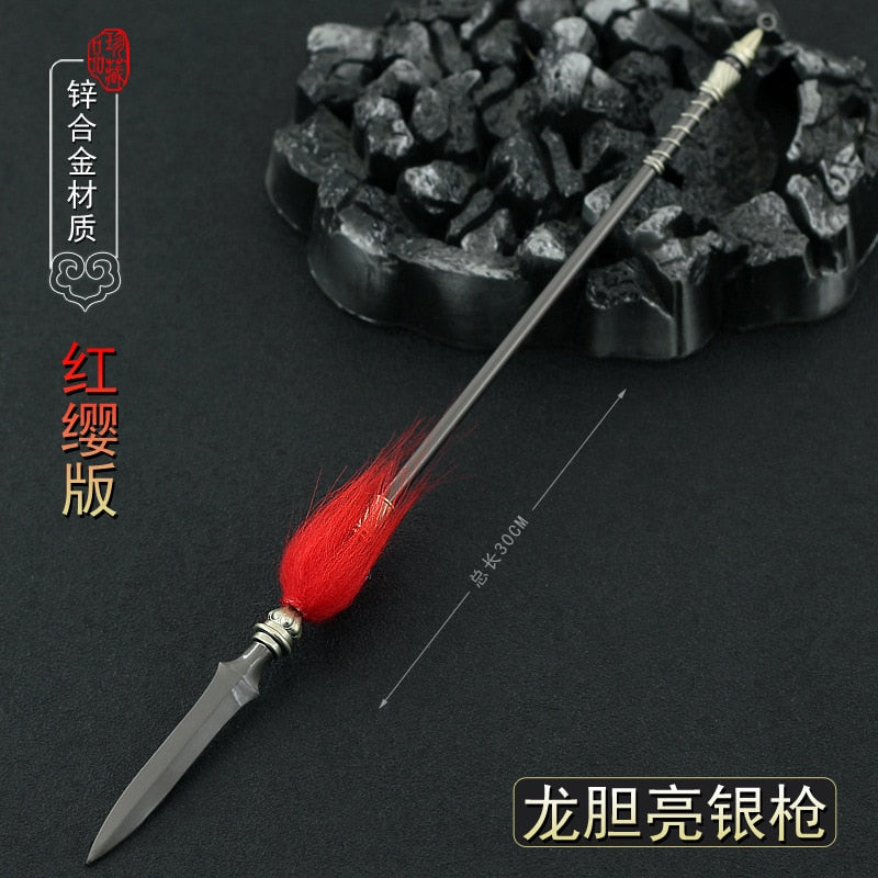 [30CM~11.81"] Gentian Bright Silver Lance Dynasty Warriors Anime Game Peripheral Chinese Style Ancient Metal Spear Weapons Model 1/6 Doll