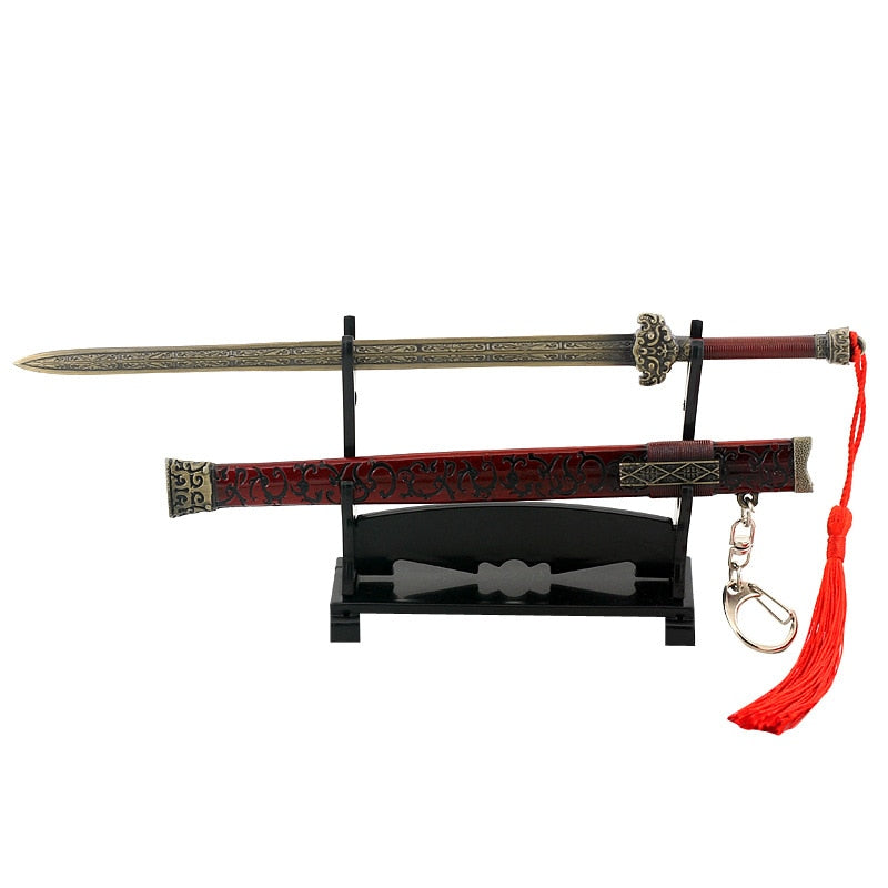 [22CM~8.66"] White Rainbow Sword Full Metal Cold Weapons Model Red Scabbard Dynasty Warriors Game Peripheral 1/6 Doll Equipment Ornament