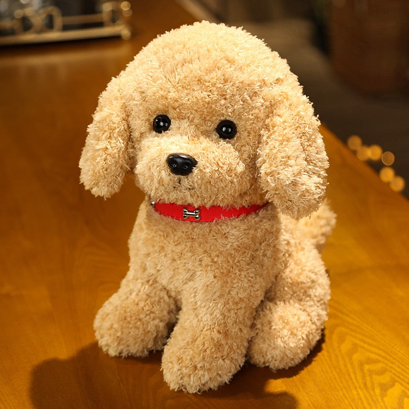 22/28cm Lovely Curly Hair Teddy Dog Plush Toys Wears Collar Head Flower Teddy Dolls Stuffed Soft Toy Kids Birthday Gifts
