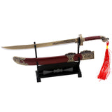 [22CM~8.66"] Embroidered Spring Blade Machete Sabre Ancient Metal Cold Weapon Model 1/6 Doll Equipment Accessories Replica Miniature Boy