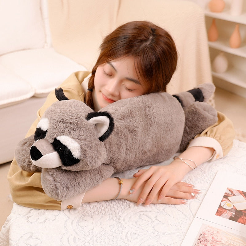 45/55/65CM Lovely Stuffed Soft Fox Raccoon Sloth Racoon Peluche Toys Cute Lying Animal Pillow Appease Dolls for Children