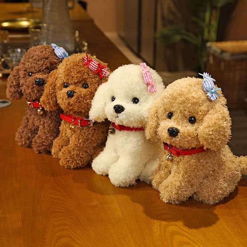 22/28cm Lovely Curly Hair Teddy Dog Plush Toys Wears Collar Head Flower Teddy Dolls Stuffed Soft Toy Kids Birthday Gifts