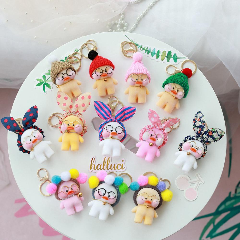 Kawaii LaLafanfan Cafe Duck Pendant Keychain Cartoon Cute Duck Car Decor Animal Dolls Girl Toys Birthday Gift For Children