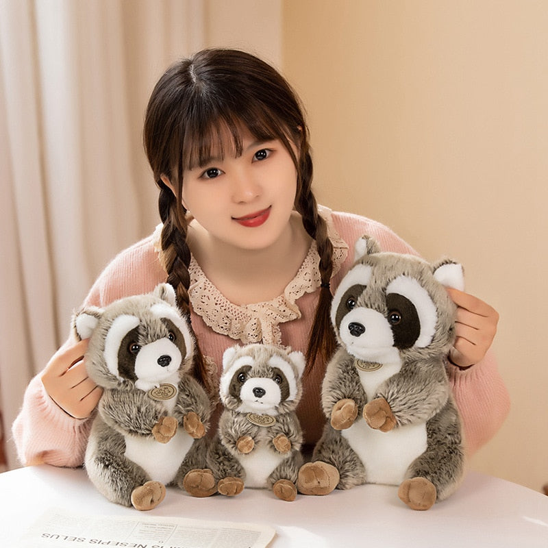17/23/30cm Kawaii Simulation Raccoon Peluche Toy Lovely Animal Dolls Cute Raccoon with Bells Cloak Birthday Gift for Children