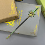 [22CM~8.66"] Primordial Jade Winged-Spear Xiao Genshin Impact Chinese Mobile Phone Game Peripheral Metal Weapon Model Home Ornament Toys