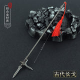 [30CM~11.81"] Ancient Chinese Metal Melee Long Handle Cold Weapon Model Ge Halberd Spear Lance Polearm Decorate Ornament Equipment Crafts