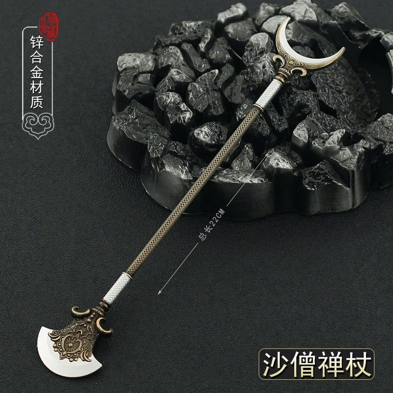 [22CM~8.66"] Ancient Chinese Cold Weapon Monk Sha Zen Staff Metal Model Journey to the West Film Television Peripherals Home Decoration