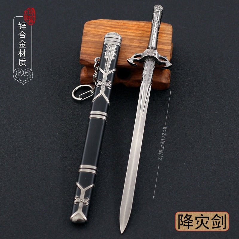 [22CM~8.66"] Disaster Subduing Sword Grey Metal Cold Weapons Model Scabbard Keychain Home Ornaments Crafts Decoration 1/6 Doll Equipment