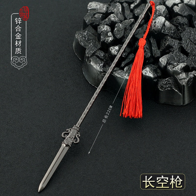 [22CM~8.66"] Long Sky Spear Lance Ancient Chinese Metal Cold Weapon Model Game Anime Peripherals for Male Boy Kid Home Decoration Crafts
